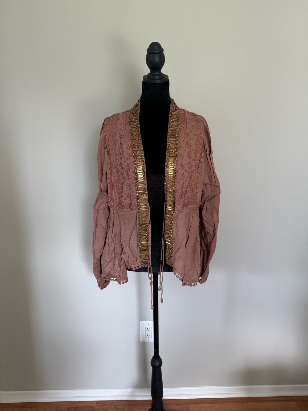 Free People Rose Mauve Jacket with Gold Trim